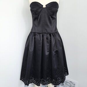 ABS Evening Essentials by Allen Schwartz Strapless Eyelet Hem Black Dress